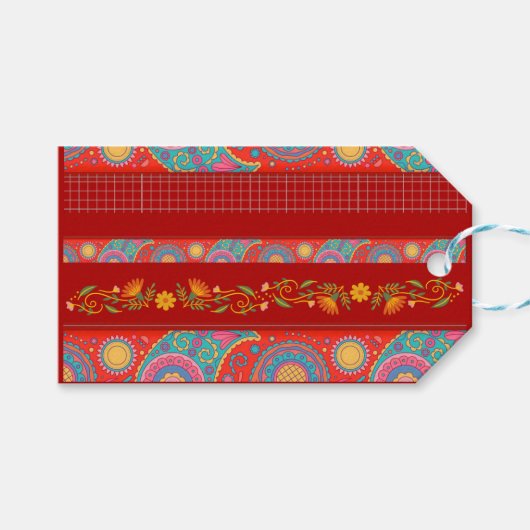 Desi Wedding Style Deep Red Design ギフトタグ (正面(横))