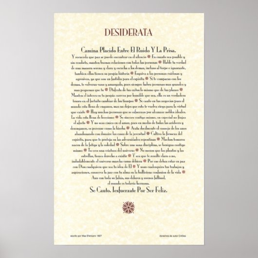DESIDERATAスペインの Poster=Max Ehrmann=Parchment ポスター (正面)