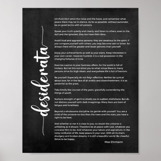 Desiderata詩by Max Ehrmann Black and White ポスター (正面)