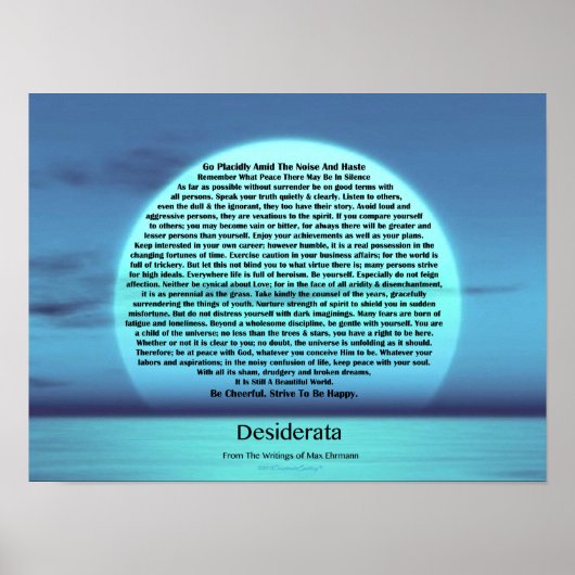 Desiderata詩by Max Ehrmann Blue Moon Sunset ポスター (正面)