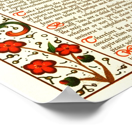 Desiderata詩Max Ehrmann Hand Writhic ポスター (角)