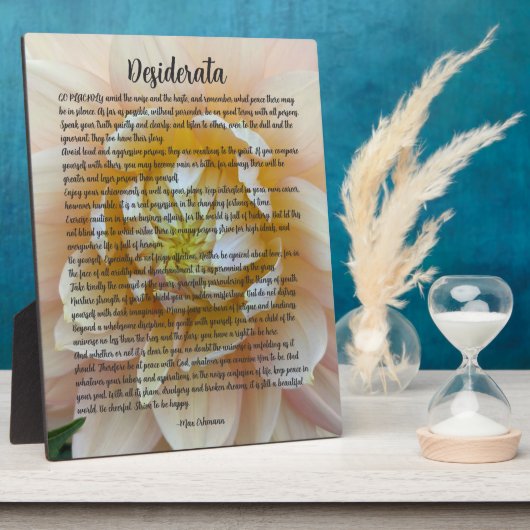 Desiderata Poem Blush Pink Dahlia Bloom フォトプラーク (側面)