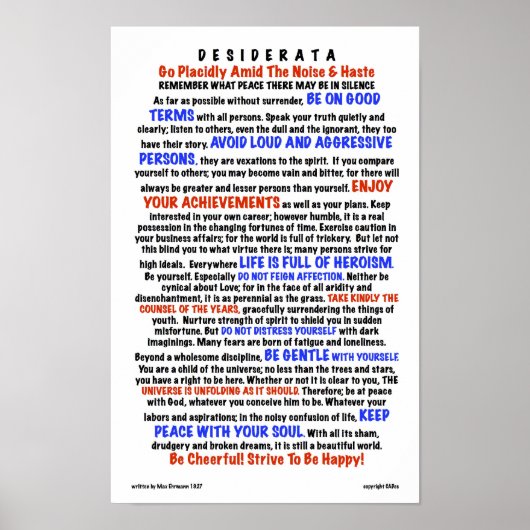 DESIDERATA Posal=Max Ehrmann=LIFE Version ポスター (正面)
