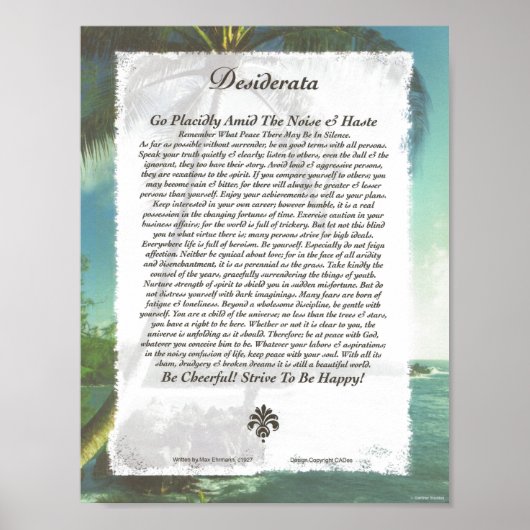 DESIDERATA Posal=Max Ehrmann=Palmビーチ ポスター (正面)