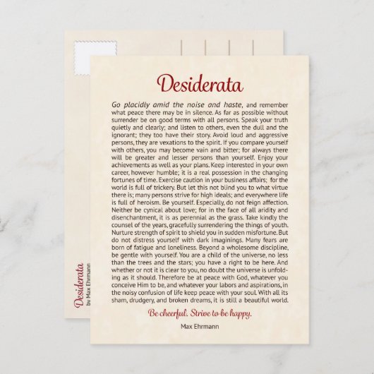 Desiderata Postcard | Desiderata Mini Art ポストカード (正面/裏面)