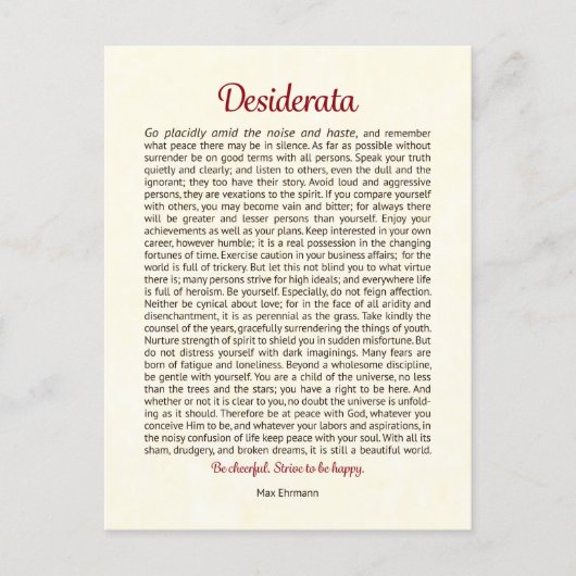 Desiderata Postcard | Desiderata Mini Art ポストカード (正面)