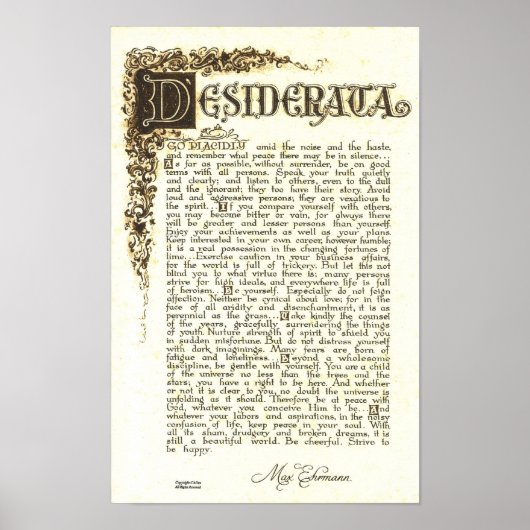 DESIDERATA Poster by Max Ehrmann -アンティークスクロール ポスター (正面)
