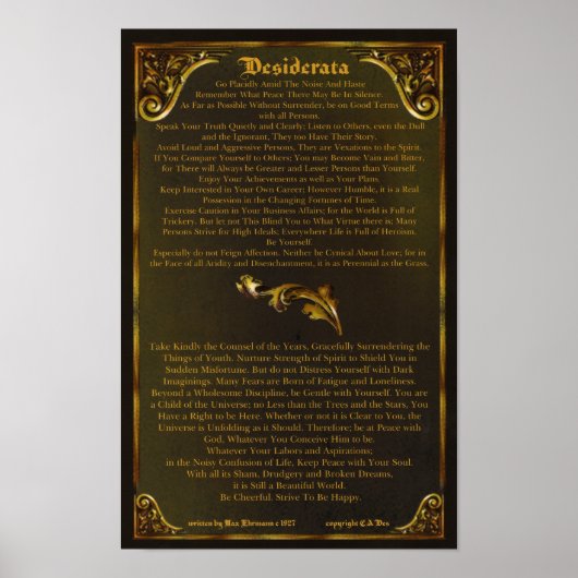 DESIDERATA Poster-Max Ehrmann-11x17-Gold Baroque ポスター (正面)
