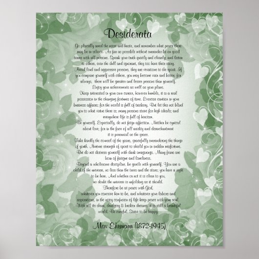 Desiderata" prose green floral ポスター (正面)