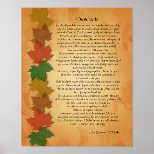 Desiderata prose on Fall leaves background ポスター (正面)