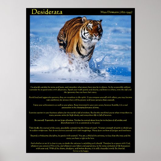Desiderata Tiger in Water Posts ポスター (正面)