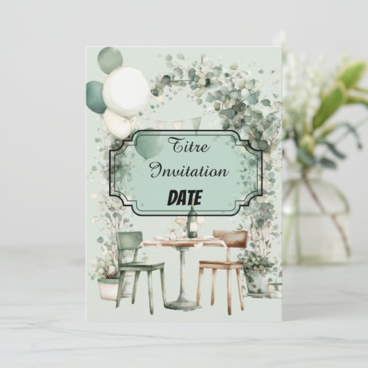 Design chic verdoyant avec titre et date modifiabl 招待状 (スタンド正面)