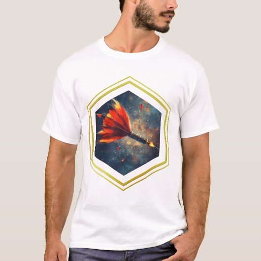 Design fléchette feu spatial cadre doré stylé tシャツ (正面)