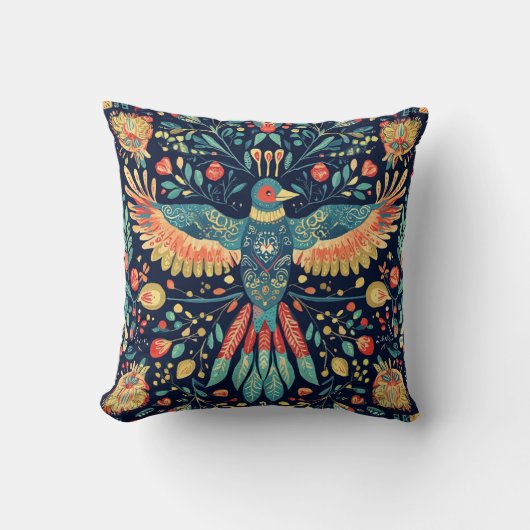 Design folklorique élégant d'oiseau 🌸 クッション (正面)