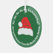 Design Green Ho ho ho Santa Merry Christmas ガラスオーナメント (正面左)