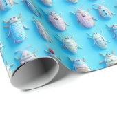 Design insectes bonbons pastel sur fond bleu vif ラッピングペーパー (ロールコーナー)