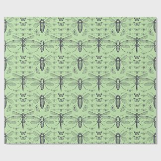 Design insectes vintage noir sur vert sauge doux ラッピングペーパー