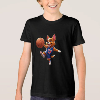 Design of a dog playing basketball トライブレンドＴシャツ