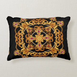 Design of silk scarf with ruby gem stones and gold アクセントクッション