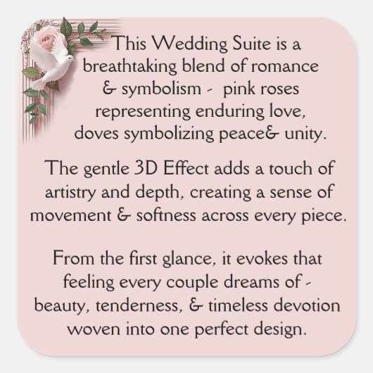 Design Pink Roses & Doves スクエアシール (正面)