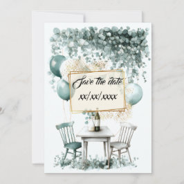 Design save the date vert sauge à personnaliser 招待状