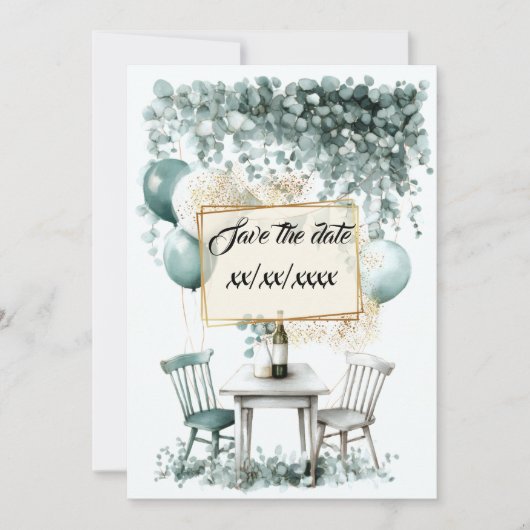 Design save the date vert sauge à personnaliser 招待状 (正面)