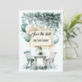 Design save the date vert sauge à personnaliser 招待状 (スタンド正面)