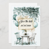 Design save the date vert sauge à personnaliser 招待状 (正面/裏面)