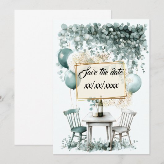 Design save the date vert sauge à personnaliser 招待状 (正面/裏面)