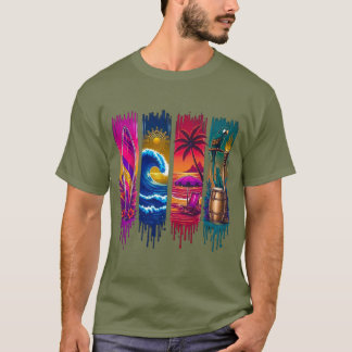 Design Surf et Plage Éléments Tropicaux Effet Coul Tシャツ