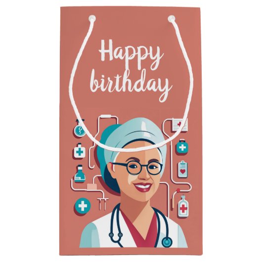 design sympa pour l'anniversaire d'une infirmière スモールペーパーバッグ (裏面)