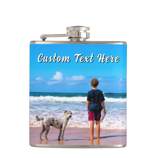 Design Your Own Pet Photo Flask Gift Custom Text フラスク (正面)