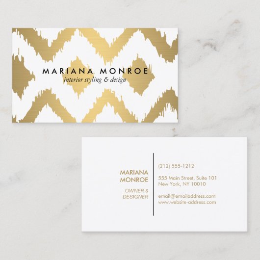 DESIGNERイカットパターフェイクン(金ゴールド) 名刺 (正面/裏面)