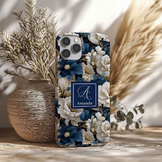 Designer Blue Flowers Chic iPhone Case Floral Cove Case-Mate iPhoneケース
