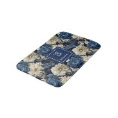 Designer Blue Flowers Personalized Bath Mat バスマット (アングル)