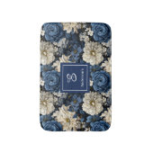 Designer Blue Flowers Personalized Bath Mat バスマット (正面縦)