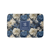Designer Blue Flowers Personalized Bath Mat バスマット (正面)