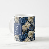 Designer Blue Flowers Personalized Coffee Mug コーヒーマグカップ (正面左)