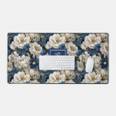 Designer Blue Flowers Personalized Desk Mat デスクマット (キーボード&マウス)