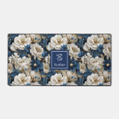 Designer Blue Flowers Personalized Desk Mat デスクマット (正面)