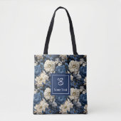 Designer Blue Flowers Personalized Tote Bag トートバッグ (正面)