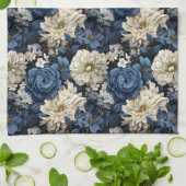 Designer Blue Ivory Floral Chic Kitchen Towel キッチンタオル (折り畳み)