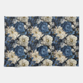 Designer Blue Ivory Floral Chic Kitchen Towel キッチンタオル (横)