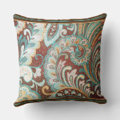 Designer Brocade in Brown、ティール（緑がかった色）、および金ゴールド クッション (裏面)