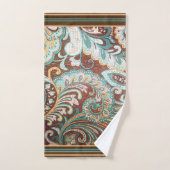 Designer Brocade in Brown、ティール(緑がかった色)、および金ゴールド バスタオルセット (ハンドタオル)