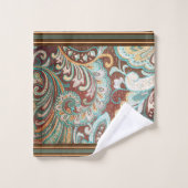 Designer Brocade in Brown、ティール(緑がかった色)、および金ゴールド バスタオルセット (ウォッシュタオル)