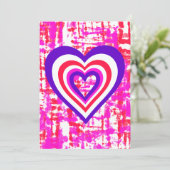 Designer colorwayファブリックスタイルの背景とハート 招待状 (スタンド正面)