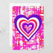 Designer colorwayファブリックスタイルの背景とハート 招待状 (正面/裏面)