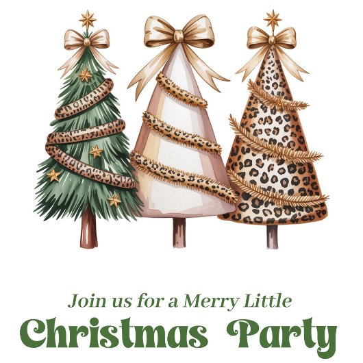 Designer leopard print Christmas tree invitation 招待状