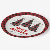 Designer Plaid Christmas Tree Custom Name Paper  ペーパープレート (アングル)